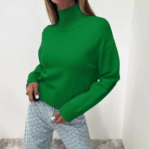 Maglione Donna Collo Alto Largo Pullover in Maglia Morbida Oversize Manica Lunga a Costine Tinta Unita Autunno Inverno