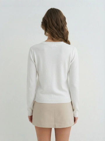 Dames Casual Gebreide Trui Ronde Hals Letterprint Lange Mouwen Pullover Zacht Crèmewit Acrylmengsel Top