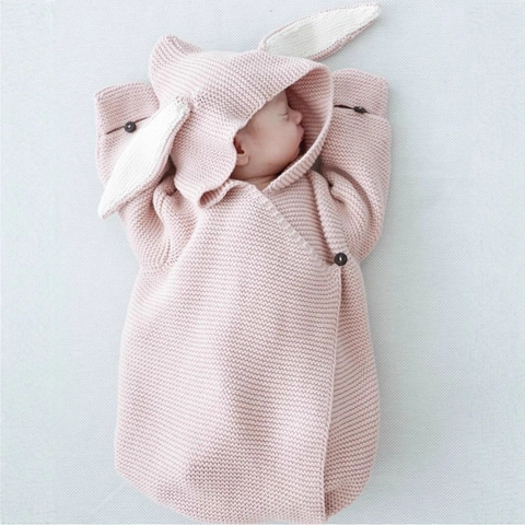 Sacco Nanna in Maglia per Neonati con Orecchie da Coniglio Pagliaccetto con Cappuccio Animale 3D Coperta Avvolgente