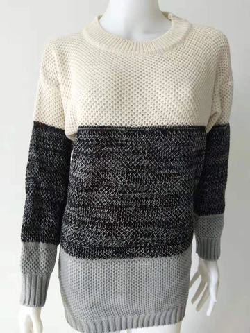 Maglione a Righe Color-block da Donna Girocollo Largo Patchwork Manica a Tre Quarti Maglione Casual Autunnale in Maglia