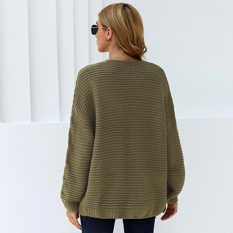 Damen Oversized Zopfmuster Strickjacke Offene Front Fledermausärmel Langarm Gerippt Einfarbig Casual Pullover