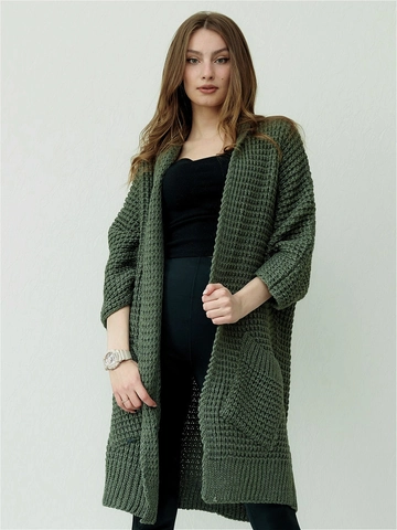 Cardigan in Maglia Larga Casual da Donna Manica Lunga Aperto sul Davanti Maglione Con Tasche Maglia a Nido d'Ape Autunno Inverno
