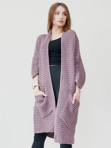 Cardigan in Maglia Larga Casual da Donna Manica Lunga Aperto sul Davanti Maglione Con Tasche Maglia a Nido d'Ape Autunno Inverno