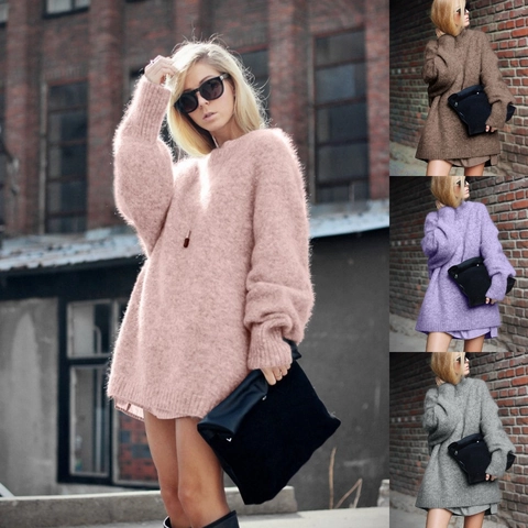Maglione in Maglia Oversize da Donna Girocollo Manica Lunga Consistenza Pelosa Casual Pullover Caldo Top Abbigliamento