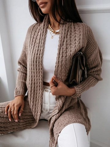 Cardigan Oversize in Maglia a Trecce da Donna Design Aperto Maniche Lunghe Maglione Con Tasche Casual Maglieria Allentata
