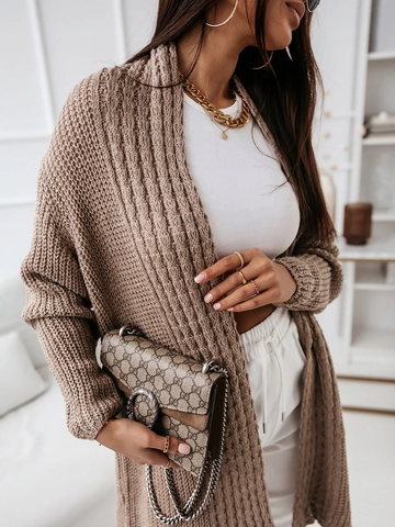Cardigan Oversize in Maglia a Trecce da Donna Design Aperto Maniche Lunghe Maglione Con Tasche Casual Maglieria Allentata