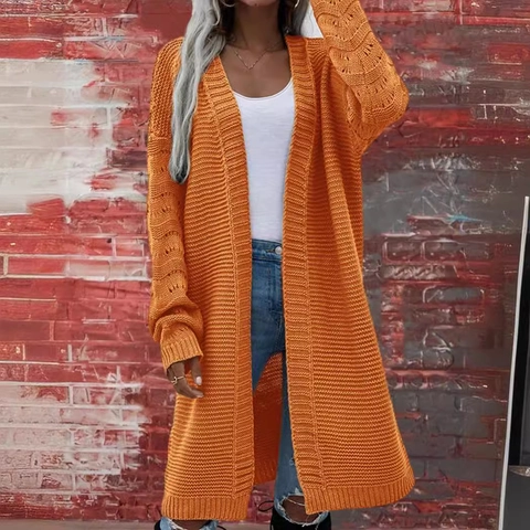 Cardigan Lungo in Maglia da Donna Scollo a V Aperto Sul Davanti Maglieria Tinta Unita Cappotto Maglione Manica Lunga Giacca Autunnale