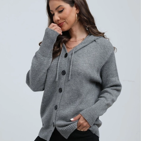 Women Casual Solid Hooded Knit Cardigan Sweater Button Down Drawstring Long Sleeve Loose Outerwear Autumn Winter Fashion