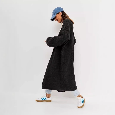 Cardigan long en grosse maille pour femme Coupe oversized avec devant ouvert pull décontracté ample automne hiver chaud poignets côtelés