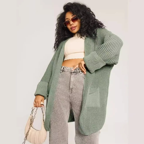 Cardigan in Maglia Oversize Casual da Donna Maglione Aperto sul Davanti con Maniche Lunghe e Tasche Abbigliamento Esterno