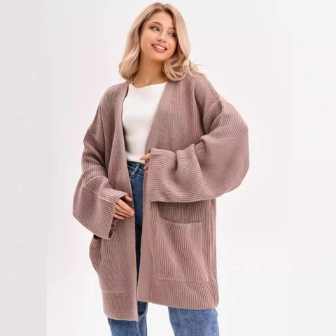 Γυναικεία Oversized Πλεκτή Ζακέτα Πουλόβερ Χαλαρή Λαιμόκοψη V Μακρύ Μανίκι Μονόχρωμο Εξωτερικά Ενδύματα Τσέπες Φθινόπωρο Χειμώνας