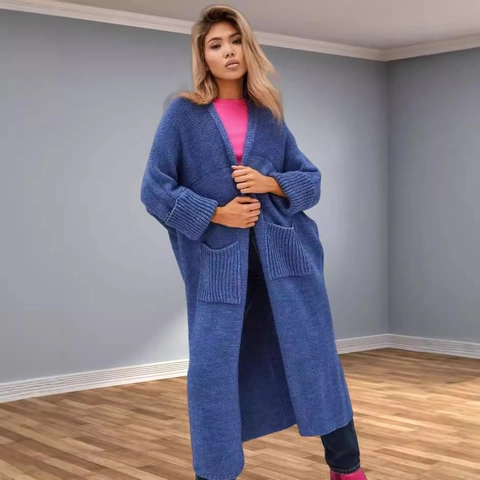 Cárdigan de Punto Largo Oversize para Mujer Suéter Abierto de Manga Larga con Bolsillos Chaqueta Casual de Punto