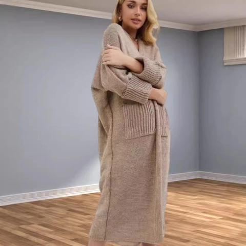 Cárdigan de Punto Largo Oversize para Mujer Suéter Abierto de Manga Larga con Bolsillos Chaqueta Casual de Punto
