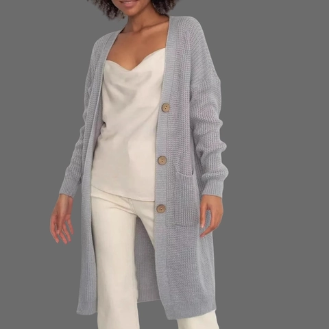 Dames Casual Losse Middellange Gebreide Cardigan V-Hals Knoopsluiting Trui Jas Met Zakken Effen Kleur Lange Mouwen Outwear