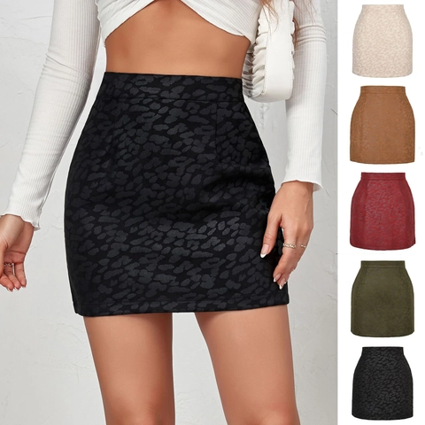 Damen Sexy Hohe Taille Leopardenmuster Wildlederimitat Minirock Bronzierung Pailletten A-Linie Kurzrock Party Clubwear
