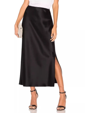 Gonna Midi da Donna Elegante a Vita Alta in Raso con Spacco Laterale Acetato Setoso Tinta Unita Gonna da Ufficio