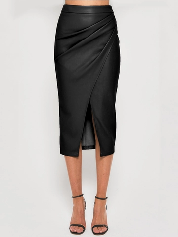 Gonna Midi in Ecopelle PU a Vita Alta da Donna Sexy con Spacco Laterale Drappeggiata Gonna a Tubino Elegante per Ufficio e Feste