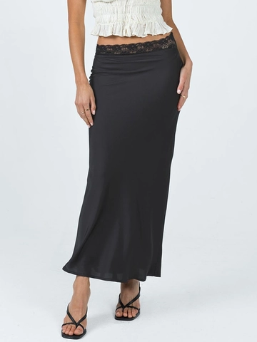 Women Sexy Lace Waist Satin Midi Skirt Elegant High Waist Bodycon Long Skirt Evening Party Bottoms For Lady Fashion Dressy Apparel