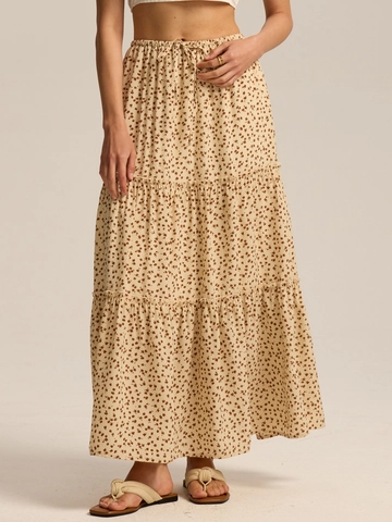 Women's High Waist Tiered Maxi Skirt Elastic Drawstring A-Line Long Skirt With Pockets Solid Color Floral Vacation Summer Skirt