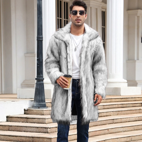 Cappotto da Uomo di Lusso in Pelliccia Sintetica Invernale Caldo Revers Lunghezza Media Soprabito Elegante Peluche Capispalla Uomo