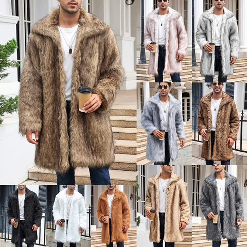 Cappotto da Uomo di Lusso in Pelliccia Sintetica Invernale Caldo Revers Lunghezza Media Soprabito Elegante Peluche Capispalla Uomo