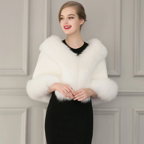 Luxury Faux Fur Shawl For Women Elegant Imitation Fox Fur Wrap For Wedding Party Evening Gown Cape Sleeveless Shrug