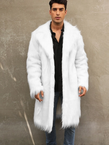 Abrigo Largo de Piel de Zorro Sintética Elegante para Mujer Moda Blanco Color Sólido Cuello de Traje Cálido Invierno Chaqueta
