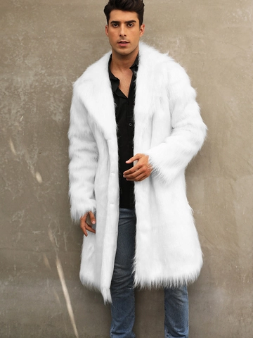 Abrigo Largo de Piel de Zorro Sintética Elegante para Mujer Moda Blanco Color Sólido Cuello de Traje Cálido Invierno Chaqueta