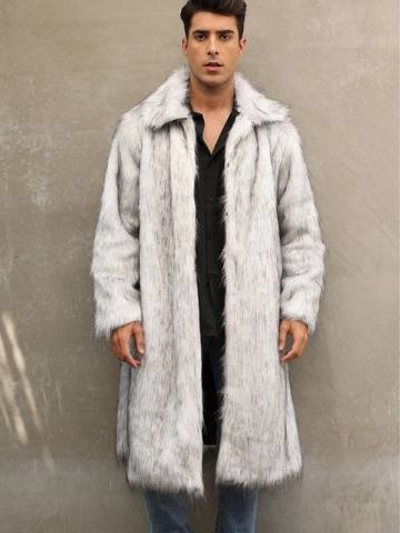 Cappotto Lungo in Pelliccia Sintetica da Uomo Lussuoso Soprabito Invernale Caldo Collo a Giacca Giacca in Pelliccia di Volpe Sintetica Trench Moda Streetwear