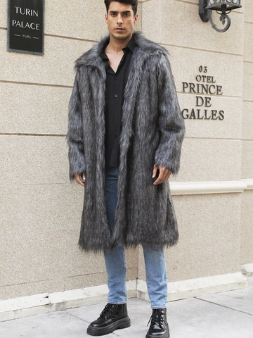 Cappotto Lungo in Pelliccia Sintetica da Uomo Lussuoso Soprabito Invernale Caldo Collo a Giacca Giacca in Pelliccia di Volpe Sintetica Trench Moda Streetwear