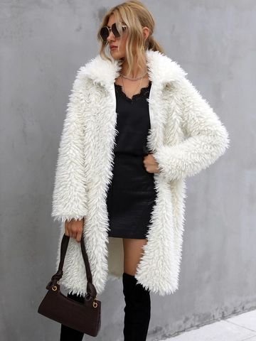 Abrigo Largo de Piel Sintética para Mujer Invierno Cálido Teddy Ropa de Abrigo con Solapa Elegante Manga Larga Chaqueta
