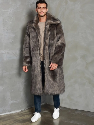 Abrigo Largo de Piel Sintética de Lujo para Hombre Chaqueta de Invierno Gruesa y Cálida de Piel de Zorro Artificial Con Solapa Grande Sobretodo Streetwear