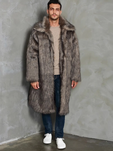 Abrigo Largo de Piel Sintética de Lujo para Hombre Chaqueta de Invierno Gruesa y Cálida de Piel de Zorro Artificial Con Solapa Grande Sobretodo Streetwear