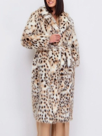 Cappotto Lungo in Pelliccia Sintetica Leopardata da Donna Con Cintura Colletto a Giacca Lussuoso Soprabito Invernale Caldo
