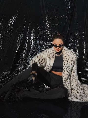 Luxury Women Leopard Print Faux Fur Long Coat Winter Warm Thick Lapel Overcoat Vintage Fashion Shaggy Outerwear With Belt