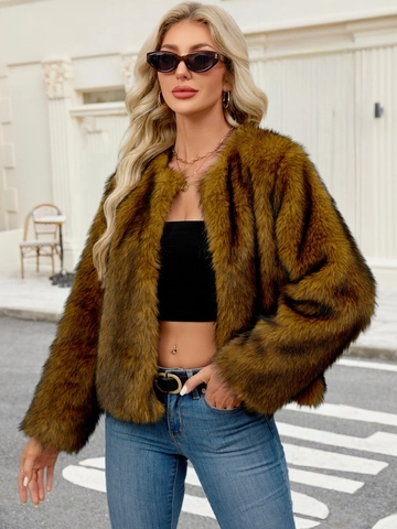Veste Décontractée en Fausse Fourrure pour Femme Manteau Court Automne Hiver Chaud Peluche Élégant Streetwear Dame