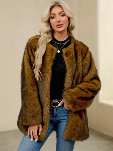 Cappotto da Donna in Pelliccia Sintetica Media Lunghezza Largo Caldo Peluche Cardigan Giacca Autunno Inverno Moda