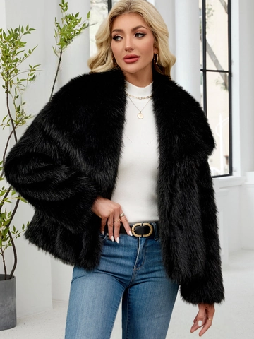 Giacca Elegante da Donna in Pelliccia Ecologica Corta Peluche Con Collo a Revers Caldo Capospalla Invernale Casual Tinta Unita