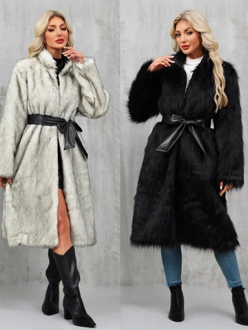Cappotto Lungo Donna in Pelliccia Sintetica con Cintura Collo Rialzato Invernale Caldo Soprabito Elegante Giacca in Finta Pelliccia