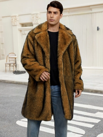 Pelliccia Sintetica Lunga da Uomo Cappotto Invernale Caldo con Risvolto Grande Vestibilità Larga Peluche Spesso Streetwear Moda Giacca