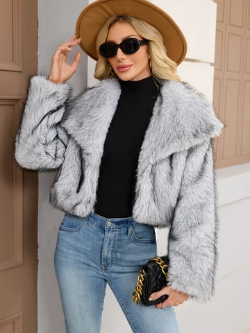 Women Luxury Faux Fur Short Jacket Elegant Lapel Long Sleeve Plush Coat Warm Winter Outwear Striped Animal Pattern