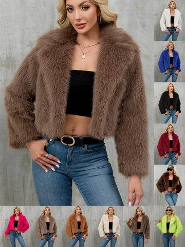 Chaqueta Corta de Piel Sintética para Mujer Elegante Color Sólido Cuello de Traje Abrigo de Peluche de Manga Larga