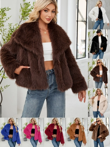 Giacca Elegante da Donna in Pelliccia Ecologica Corta Peluche Con Collo a Revers Caldo Capospalla Invernale Casual Tinta Unita