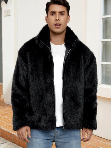 Men's Warm Faux Fur Jacket Stand Collar Short Winter Coat Luxury Faux Fox Fur Streetwear Zip Up Outwear For Men Plus Size