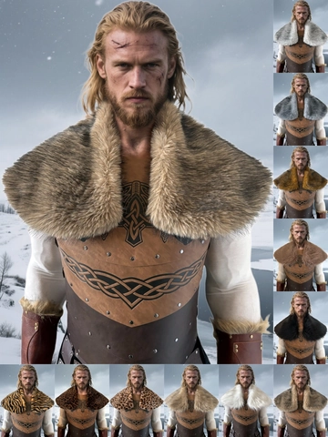 Châle de Guerrier Viking en Fausse Fourrure Costume de Cosplay Médiéval Homme Halloween Nœud Celtique Armure de Guerrier en Similicuir Cape Accessoires de Costume Nordique