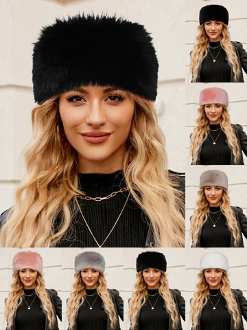 Damen Winter Warm Kunstpelz Stirnband Ohrenwärmer Plüsch Haarband Kopfband Kunstpelz Hut Kosaken Stil Modeaccessoires