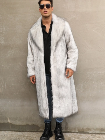 Men's Faux Fur Long Coat Winter Warm Streetwear Lapel Single Breasted Thick Overcoat Urban Fashion Outerwear For Men