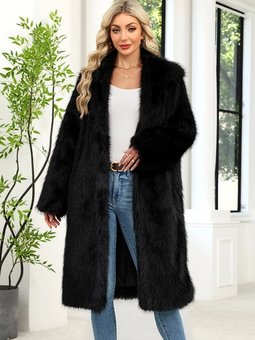 Cappotto Donna Elegante Lungo in Pelliccia Sintetica Autunno Inverno Caldo Revers Peluche Pelliccia di Volpe Sintetica Giacca Moda Slim