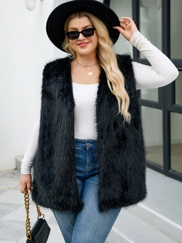 Damen Kunstpelz Weste Mittellang V-Ausschnitt Ärmellos Offene Front Warme Strickweste Übergröße Elegante Winter Außenbekleidung Mantel