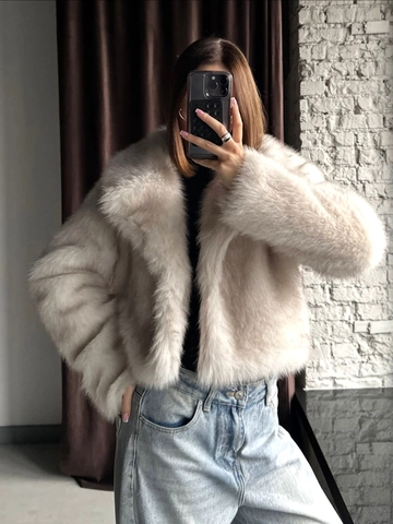 Dames Elegante Faux Fur Korte Jas Losse Casual Faux Fur Jas Pak Kraag Warm Winter Herfst Pluche Bovenkleding Abrikoos